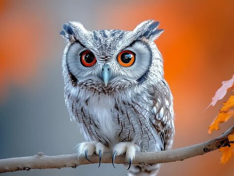 Majestic Owl Perched on a Branch, Showcasing Its Intense, Intricate Eyes