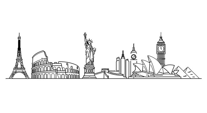 World travel destinations skyline illustration vector landmarks eiffel tower colosseum statue of liberty big ben opera house