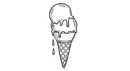 Ice cream cone drawing vector illustration summer dessert sweet treat outline sketch design for coloring book 100