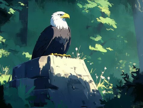 Majestic Bird of Prey Perched Amongst Forest Foliage