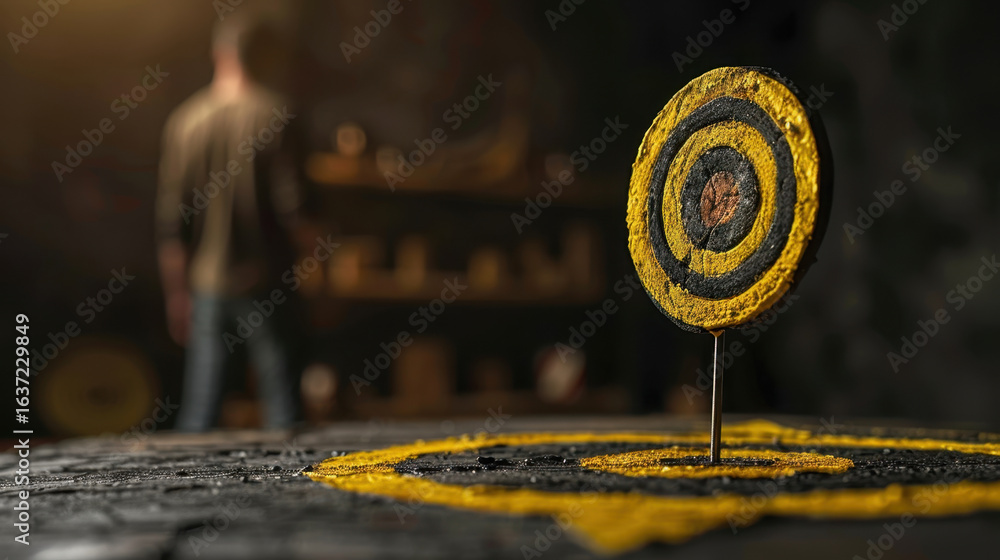 Poster close up view of target with concentric circles, prominently featuring yellow and black colors, set 