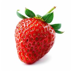 Single, vibrant red strawberry with green leaves (7)