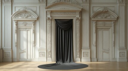 Fototapeta premium Elegant room with draped black fabric