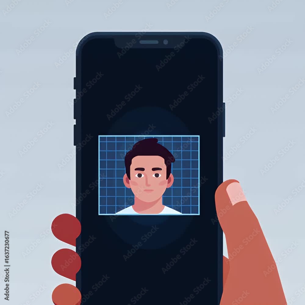 Poster hand holding smartphone displaying identity verification request on screen