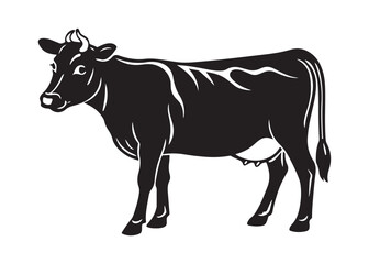 Cow Vector Silhouette Isolated on White Background Illustration.