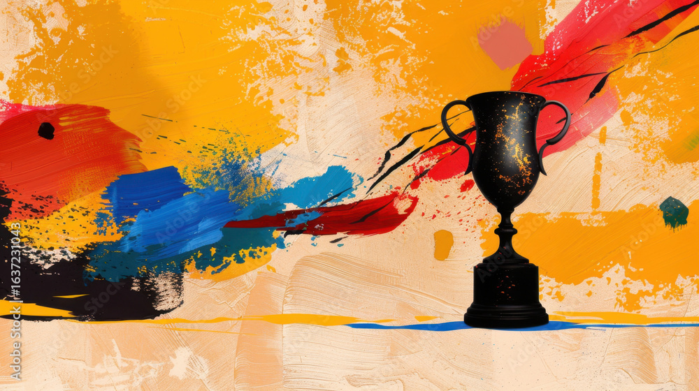 Poster abstract trophy shapes against colorful soft background create vibrant and dynamic visual. interplay