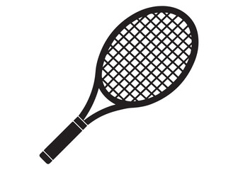 Black Tennis Racket Silhouette Vector Icon for Sports Design.