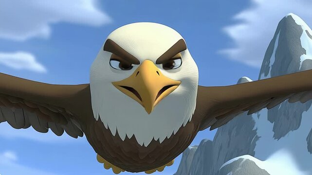 Animated Eagle Soaring Through the Sky with a Mountain Background