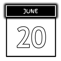 black color calendar frame June month date 20