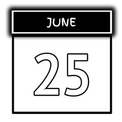 black color calendar frame June month date 25