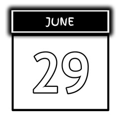 black color calendar frame June month date 29