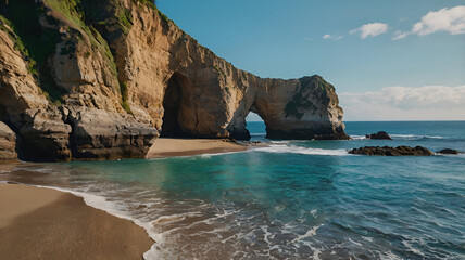 Hidden beach with rock cliffs
