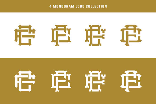 Set Monogram letter CF or FC with interlock, vintage, classic style can applied for brand, streetwear and etc. 
