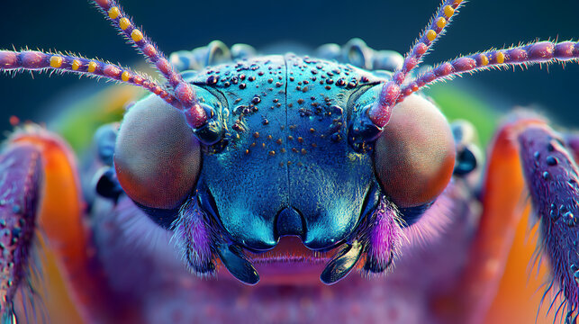 Colorful insect head macro closeup
