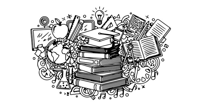 Education learning concept illustration with books and graduation cap for back to school design