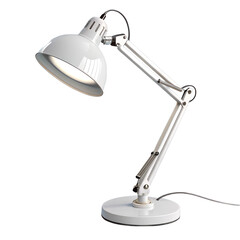 Adjustable White Desk Lamp with Glowing Light Isolated on Transparent Background

