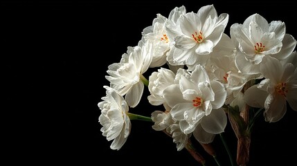 Elegant White Flowers Bouquet Against Stylish Black Background. Contrast and Beauty in Floral Arrangement.