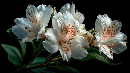 Elegant White Flowers Bouquet Against Stylish Black Background. Contrast and Beauty in Floral Arrangement.