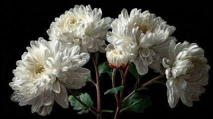Elegant White Flowers Bouquet Against Stylish Black Background. Contrast and Beauty in Floral Arrangement.