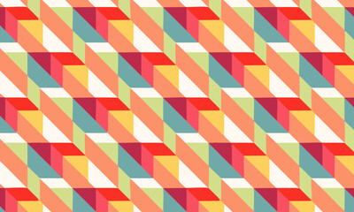 Retro seamless pattern with 3D geometric blocks,Abstract vector background with optical illusion