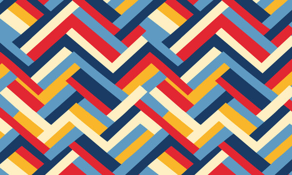 Geometric seamless pattern with woven herringbone stripes, Retro parquet floor vector background