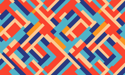 Abstract geometric seamless pattern with colorful interlocking lines, Modern labyrinth vector background