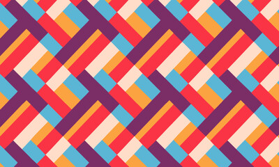 Geometric seamless pattern with colorful diagonal stripes, Abstract retro background with woven texture