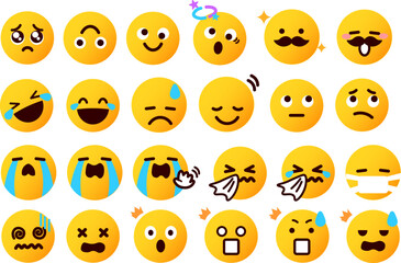 絵文字、顔文字 いろいろな表情の顔のイラストセット 3