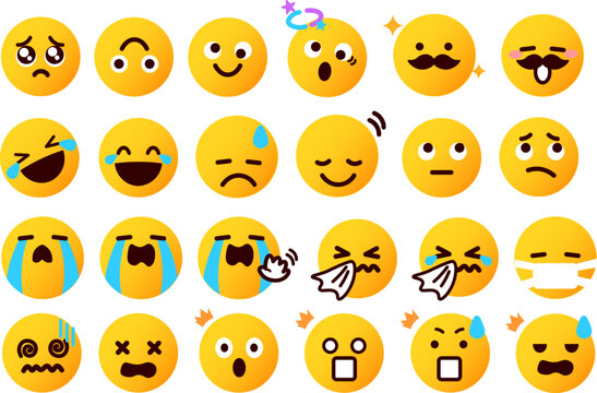 Naklejki 絵文字、顔文字 いろいろな表情の顔のイラストセット 3