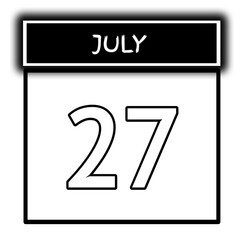 black color calendar frame July month date 27