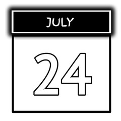 black color calendar frame July month date 24