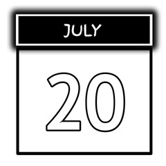 black color calendar frame July month date 20