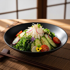 Fresh and Healthy Japanese Seaweed Salad with Vegetables