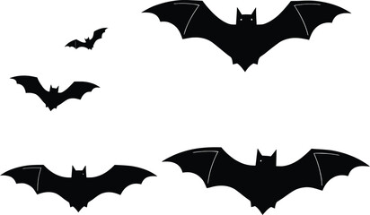 Obraz premium Black Halloween Bat Silhouettes Flying Vector Illustration