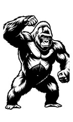 Fototapeta premium Bold Line Gorilla Beating Chest - Black and White Art 
