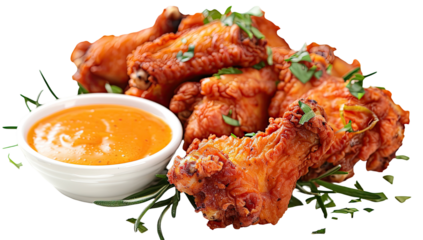 Crispy fried chicken wings with orange dipping sauce