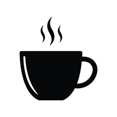 Simple Black Coffee Cup Icon with Steam on White Background Illustration