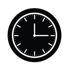 Simple Black and White Clock Icon Vector Illustration Showing the Time at Three O Clock