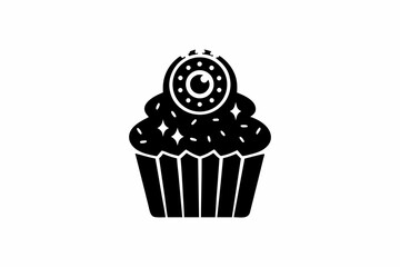 cupcake with eyeball icon silhouette vector illustration
