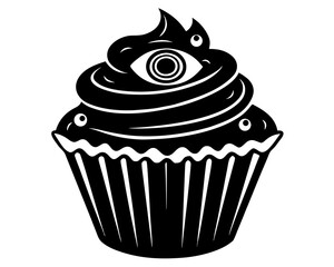 cupcake with eyeball silhouette vector illustration