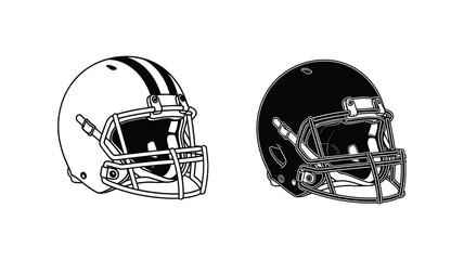 Football Helmet Icons in Black and White Line Art Style