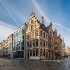 Obraz premium Elegant architecture of historical buildings in Antwerp city, Belgium