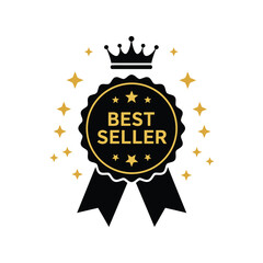 Best Seller Badge illustration with Crown and Stars for Product Promotion and Marketing
