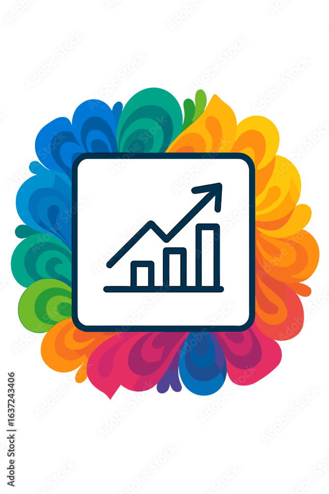 Poster abstract financial growth chart with colorful floral background results-centric layout fractal