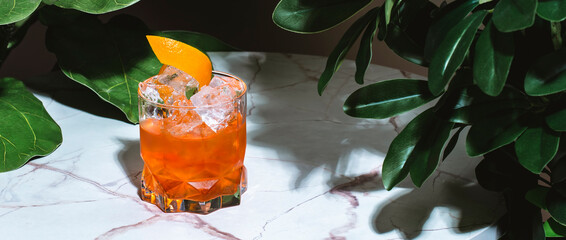Non-alcoholic negroni or nagroni cocktail or mocktail drink with alternative gin, non-alcoholic...