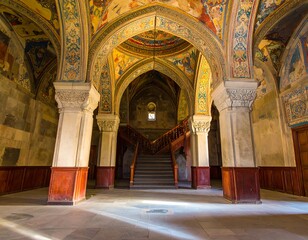 Grand interior hall with arched ceiling and stairs