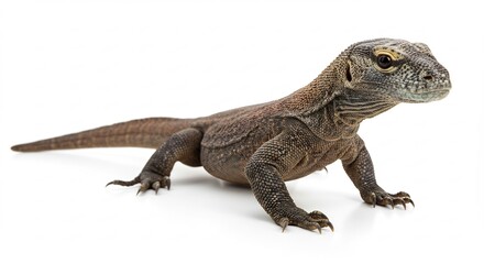 Naklejka premium 力強いコモドドラゴン 横顔 クローズアップ 白背景 鮮明 