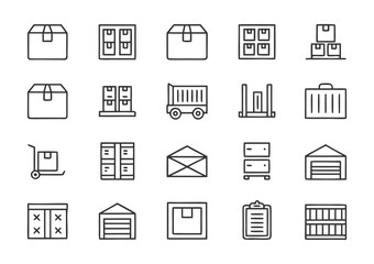 Warehouse, Storage, and Logistics Line Icons Set in Minimal Style