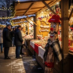 Festive European Christmas Market with Charming Decorations and Unique Artistry
