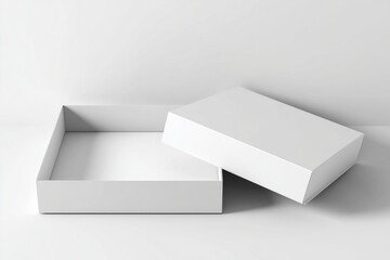 realistic blank white packaging box, isolated on white background, clean shadows, product mockup for branding, no logo
